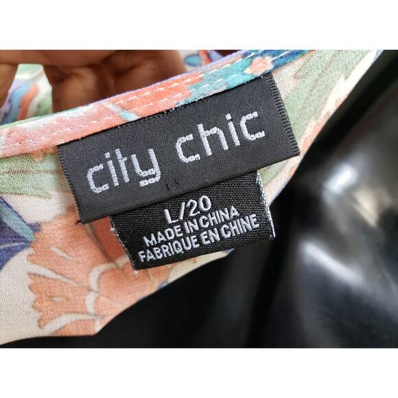 City Chic Dress Women Size 20 Multicolor Floral Ruched V Neck Midi Sheath - Picture 12 of 16